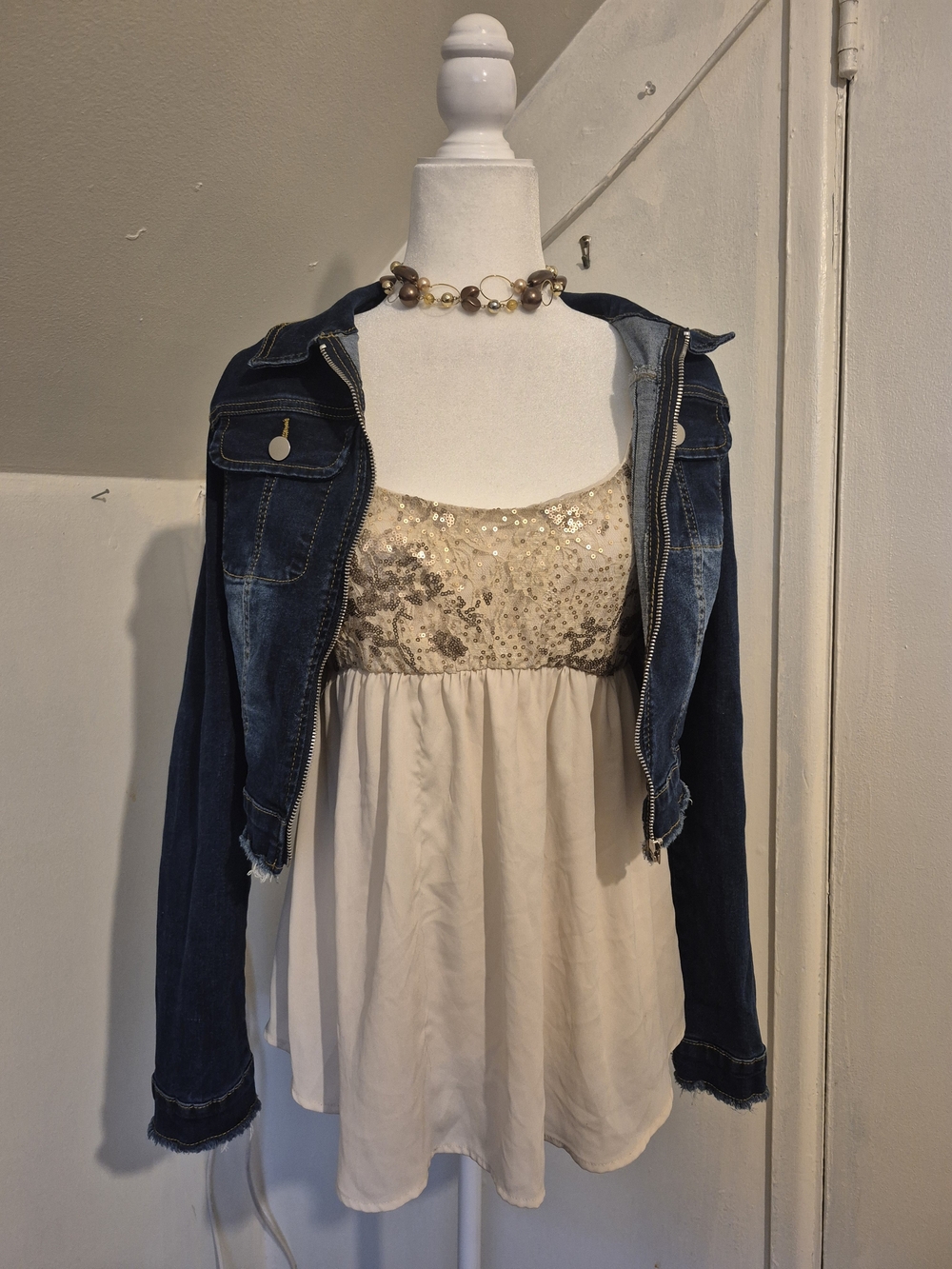 Love Squared Sequin Camisole Cream & Gold Medium